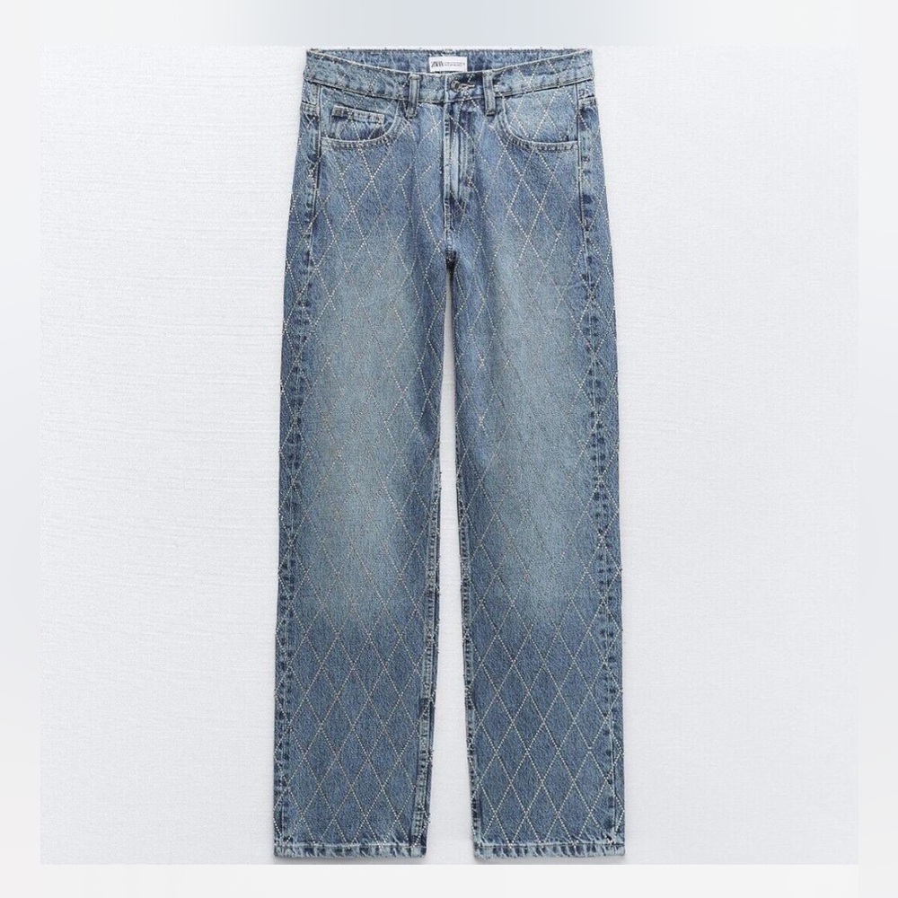 Zara High waisted embellished jeans